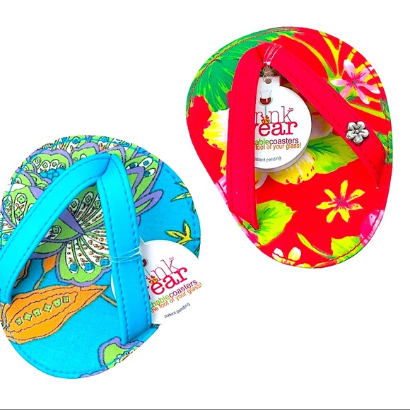 NWT 4 Pc Flip Flop Rattan Cotton Vibrant Floral Made in CA Coaster Set - Picture 6 of 9
